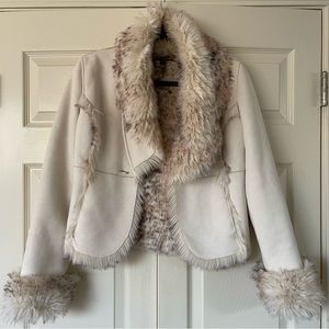 BEBE Faux Sterling sheepskin Jacket Coat Cream size Small warm